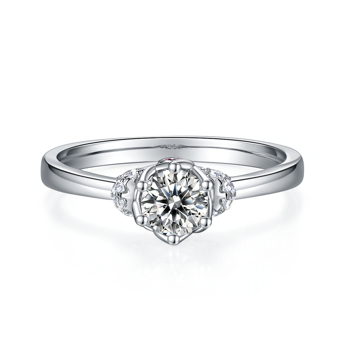 Straight arm coronation S925 silver plated platinum Moissanite women's ring 50 points D-grade